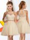 Noble Tulle Halter Top Sleeveless Zipper Lace Dama Dress for Quinceanera in Champagne