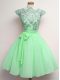 Best Selling Chiffon Scalloped Cap Sleeves Lace Up Lace and Belt Damas Dress in Apple Green