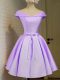 Cap Sleeves Taffeta Knee Length Lace Up Bridesmaids Dress in Lavender with Belt