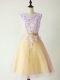 Knee Length Lace Up Wedding Guest Dresses Gold for Prom and Party and Wedding Party with Lace