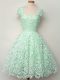 Decent Knee Length Apple Green Court Dresses for Sweet 16 Straps Cap Sleeves Lace Up