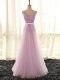 Adorable V-neck Sleeveless Tulle Bridesmaid Gown Appliques Lace Up