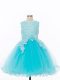 Knee Length Zipper Flower Girl Dresses for Less Baby Blue for Wedding Party with Appliques and Hand Made Flower