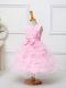 Exquisite Tea Length Baby Pink Flower Girl Dress Scoop Sleeveless Zipper