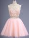 Customized Tulle Scoop Sleeveless Lace Up Beading Court Dresses for Sweet 16 in Peach