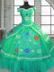 Custom Fit Floor Length Ball Gowns Short Sleeves Green Quince Ball Gowns Lace Up