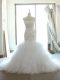 Beauteous White Mermaid Beading and Ruffles Wedding Gown Lace Up Tulle Sleeveless