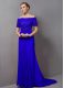 Short Sleeves Chiffon Sweep Train Zipper Mother Of The Bride Dress in Royal Blue with Lace