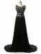 Cute Black Empire Scoop Sleeveless Chiffon Brush Train Side Zipper Beading and Lace and Appliques Formal Evening Gowns