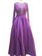 Taffeta Long Sleeves Floor Length Prom Gown and Beading and Lace and Appliques