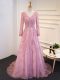 Fantastic Pink Mother Of The Bride Dress V-neck Long Sleeves Brush Train Lace Up