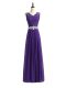 Lavender Empire Chiffon V-neck Sleeveless Beading and Lace Floor Length Zipper Bridesmaid Dresses