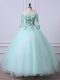 Apple Green Ball Gowns Tulle Off The Shoulder 3 4 Length Sleeve Beading Floor Length Lace Up Quinceanera Gown