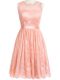 Sleeveless Knee Length Lace Zipper Quinceanera Court of Honor Dress with Peach