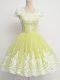 Yellow Green Tulle Zipper Bridesmaid Dress Cap Sleeves Knee Length Lace