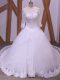 Off The Shoulder Half Sleeves Brush Train Backless Bridal Gown White Tulle