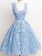 Charming Straps Sleeveless Zipper Bridesmaid Gown Light Blue Lace