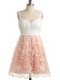Peach Lace Up Straps Lace Bridesmaid Gown Lace Sleeveless
