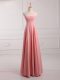 Best Selling Watermelon Red Empire Ruching Bridesmaid Dress Lace Up Chiffon Sleeveless Floor Length