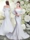 Latest White Mermaid Lace Wedding Dresses Lace Up Lace 3 4 Length Sleeve