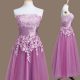 Elegant Sleeveless Tulle Tea Length Lace Up Quinceanera Court Dresses in Lilac with Appliques