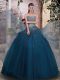 Noble Teal Strapless Lace Up Beading Ball Gown Prom Dress Sleeveless