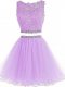 Mini Length Zipper Pageant Dress Toddler Lavender for Prom and Party and Sweet 16 with Beading and Lace and Appliques