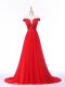 Simple Red Sleeveless Tulle Brush Train Lace Up Womens Evening Dresses for Prom and Party and Military Ball and Sweet 16