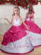 Affordable Taffeta Straps Sleeveless Lace Up Embroidery Pageant Gowns For Girls in Hot Pink