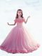 Sleeveless Hand Made Flower Lace Up Child Pageant Dress with Baby Pink Court Train