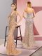 Graceful Champagne Tulle Zipper Straps Sleeveless Prom Evening Gown Brush Train Beading