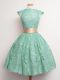Square Cap Sleeves Wedding Party Dress Knee Length Belt Turquoise Lace