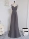 Cap Sleeves Chiffon Brush Train Zipper Wedding Guest Dresses in Grey with Lace and Ruching