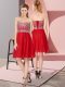 Sleeveless Chiffon Knee Length Lace Up Prom Party Dress in Red with Beading