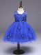 Custom Designed Royal Blue Ball Gowns Appliques and Bowknot Girls Pageant Dresses Zipper Tulle Sleeveless Knee Length