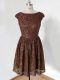 Brown Lace Up Scoop Lace Bridesmaid Dress Lace Cap Sleeves
