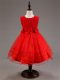 Red Ball Gowns Ruffled Layers and Hand Made Flower Kids Formal Wear Zipper Tulle Sleeveless Knee Length