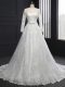 Attractive White Wedding Dresses Scoop Long Sleeves Brush Train Lace Up