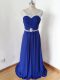 Custom Fit Floor Length Zipper Evening Dress Royal Blue for Prom and Military Ball and Beach with Beading and Ruching