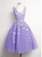 Lavender Lace Up V-neck Appliques Quinceanera Court Dresses Tulle Sleeveless