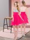 Fine Chiffon Scoop Sleeveless Side Zipper Sequins Prom Evening Gown in Hot Pink