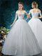 Superior Off The Shoulder Cap Sleeves Organza Wedding Gown Beading and Appliques Lace Up