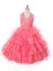 Pretty Floor Length Ball Gowns Sleeveless Coral Red Child Pageant Dress Lace Up