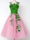 Excellent Tulle Straps Long Sleeves Lace Up Appliques Wedding Guest Dresses in Rose Pink