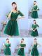 Decent Green A-line Tulle V-neck Half Sleeves Lace Knee Length Backless Bridesmaid Dresses