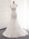 Brush Train Mermaid Wedding Dress White V-neck Tulle Sleeveless Clasp Handle