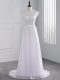 Inexpensive Empire Cap Sleeves White Wedding Gowns Brush Train Backless