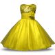 Vintage Sleeveless Organza and Sequined Knee Length Zipper Flower Girl Dresses in Yellow with Bowknot and Belt and Hand Made Flower