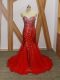 Unique Sweetheart Sleeveless Zipper Prom Party Dress Red Tulle