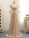 Champagne Zipper Mother Of The Bride Dress Beading and Lace and Appliques Long Sleeves Brush Train